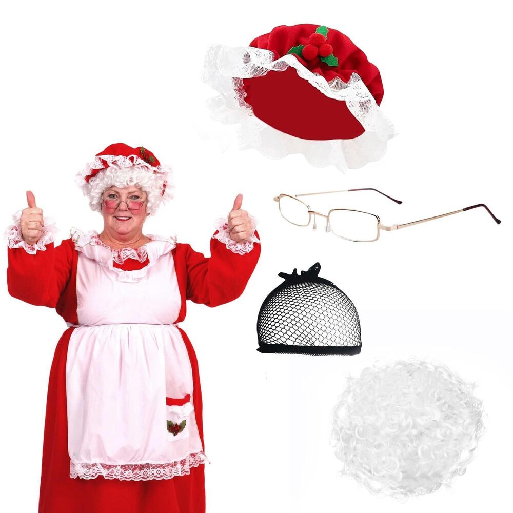 3632 Mrs Claus Hat Old Lady Santa Cap Granny Red Bonnet Christmas New Year